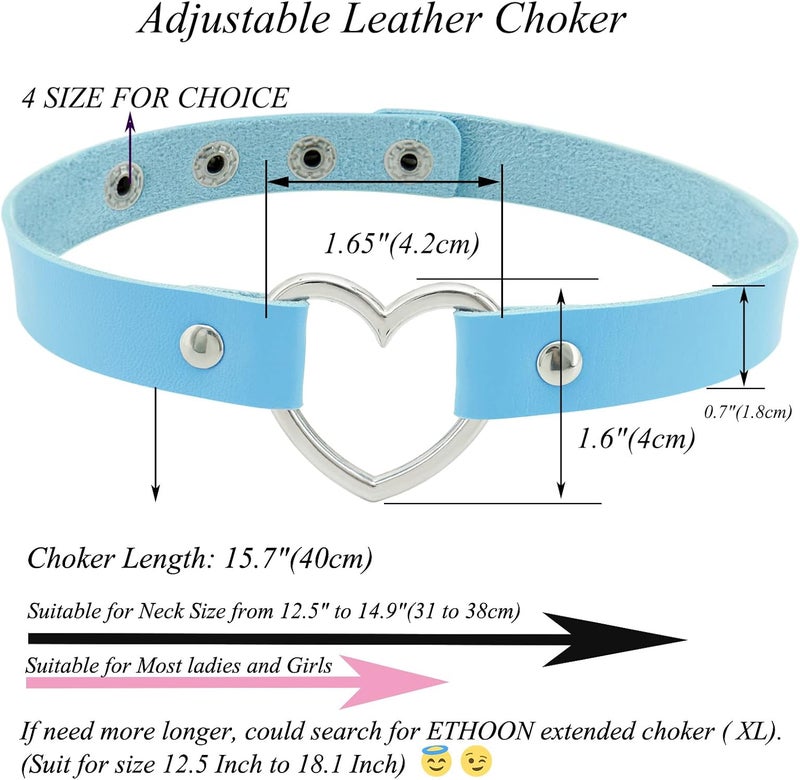 ETHOON Love Heart Adjustable Leather Choker Punk PU Necklace Goth Choker Soft Collar Chain for Women - Image 3